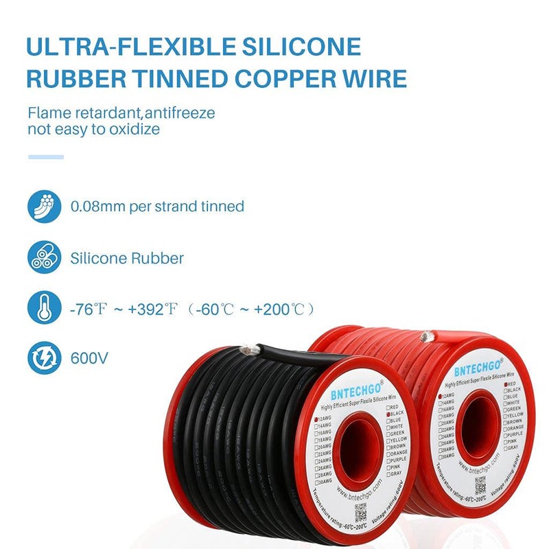 BNTECHGO 12 Gauge Silicone Wire Spool red and Black Each 25ft Flexible 12 AWG Stranded Tinned Copper Wire - Image 2